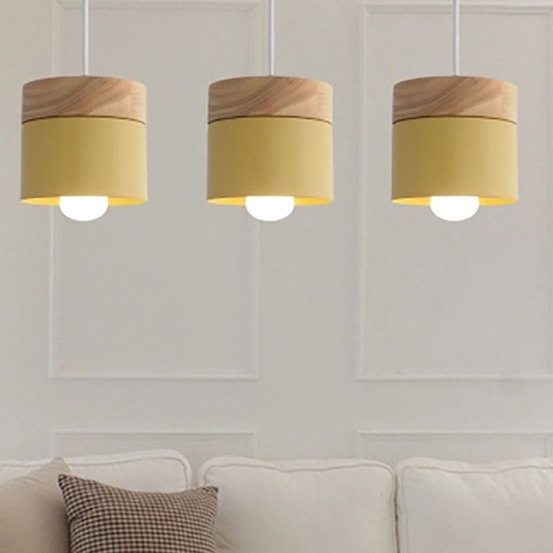 Moderni minimalisti in legno top a sospensione macaron in metallo a 1 luce a pendente illuminazione