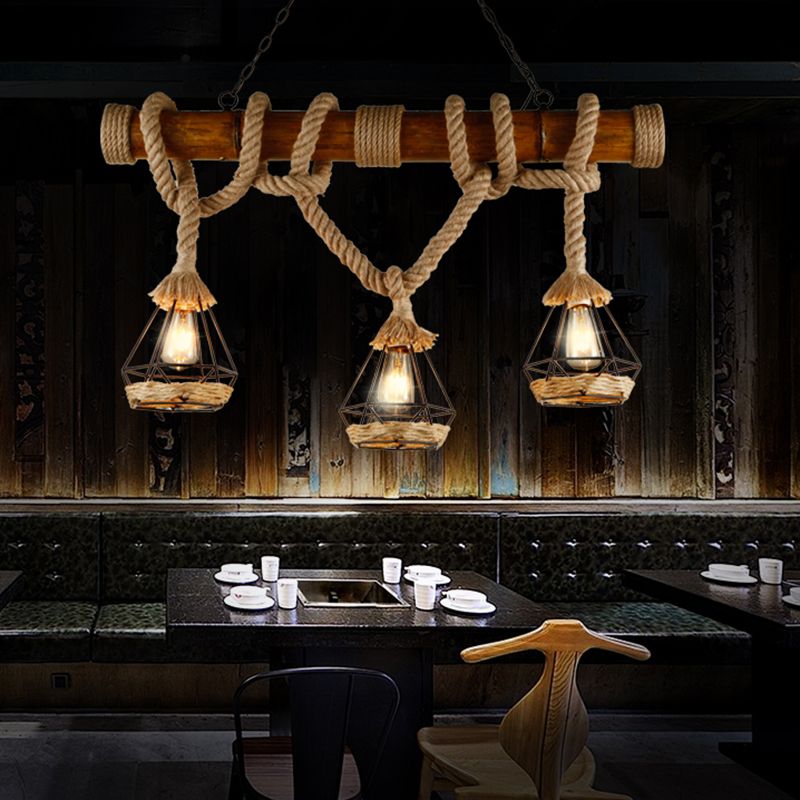 Vintage Hemp Rope Pendant Light American Industrial Hanging Light for Loft Living Room
