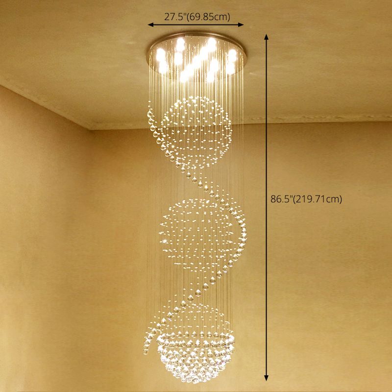 Spiral Droplet Hanging Light Fixtures Modern Simple Stainless Steel Ceiling Pendant for Stairwell
