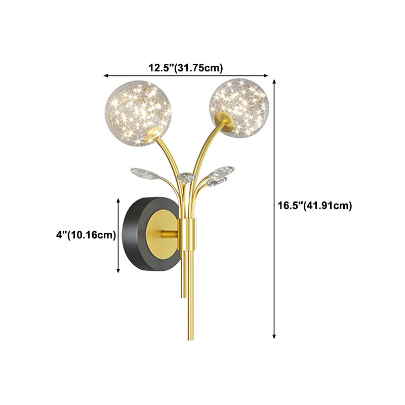 Modern Style Spherical Shape Wall Sconce Glass 2 Light Sconces for Bedroom