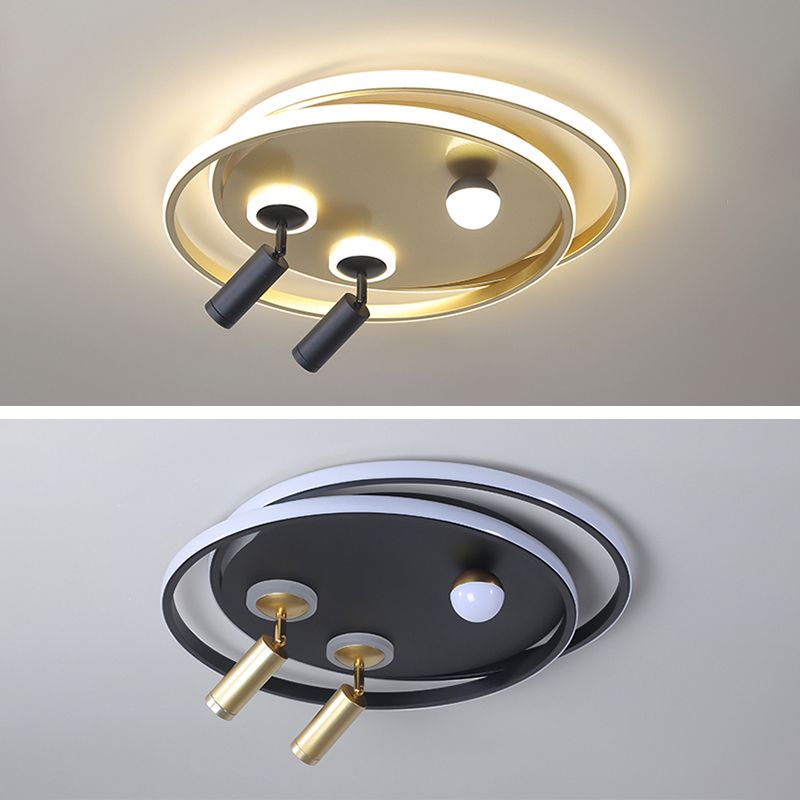 Metal Ceiling Mounted Light Modern Bedroom LED Flush Mount avec 2 Spotlights