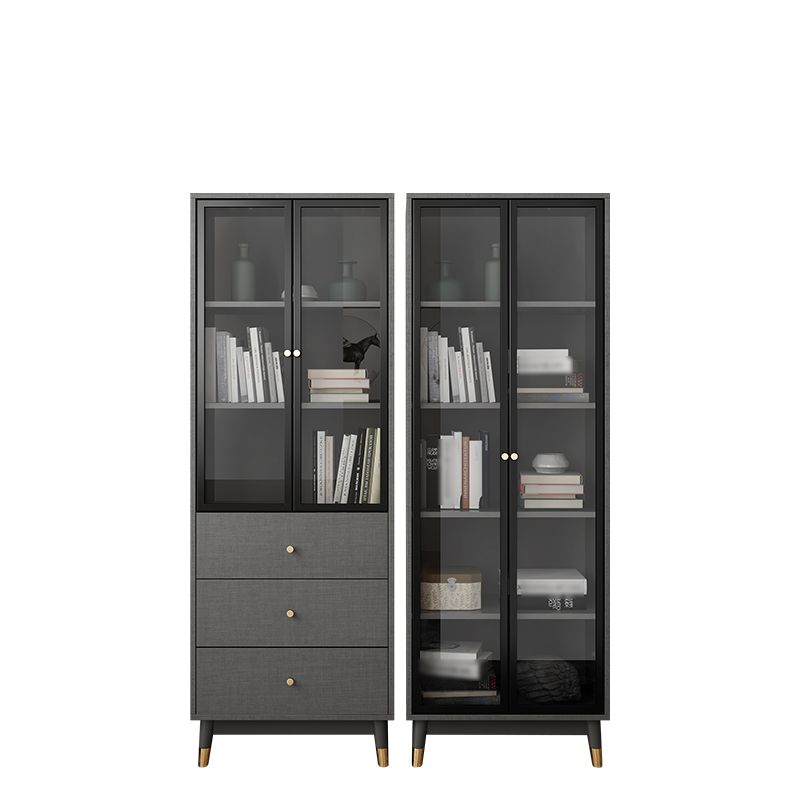 Manufactured Wood Glam Standard Bookcase Closed Back Bookcase with Glass Door