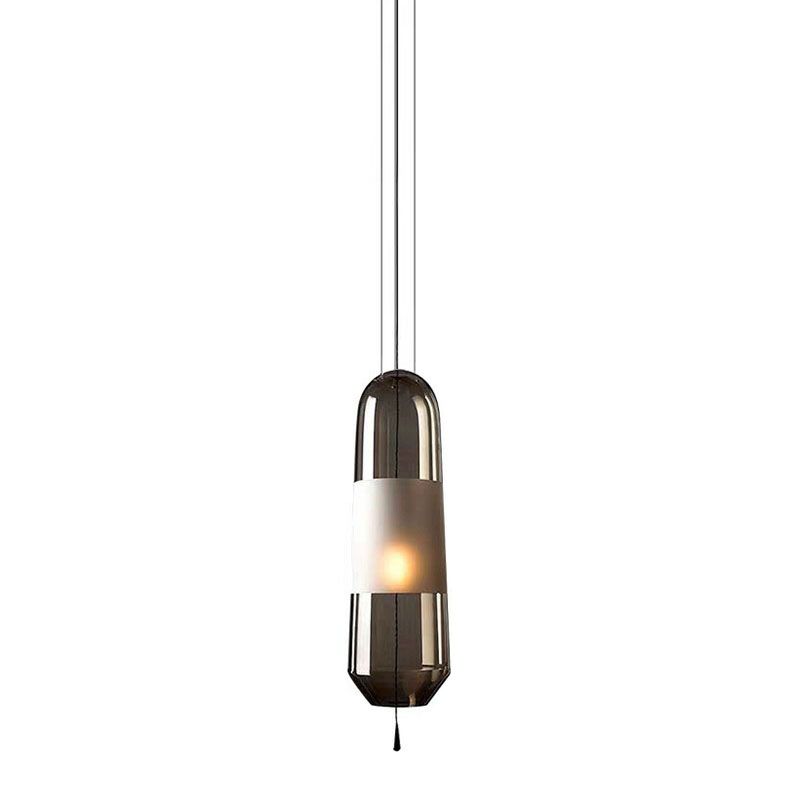 Nordic Elliptical Suspension Light Glass 1 Bulb Dining Room Ceiling Pendant Lamp with Pull Chain