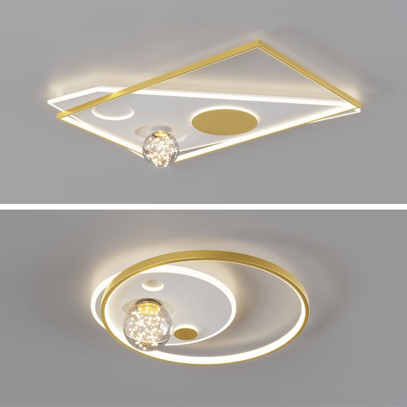 Modern Luxury Style Spherical Flush Mount Ceiling Light Fixtures Glass Flushmount Lighting in Gold Finish