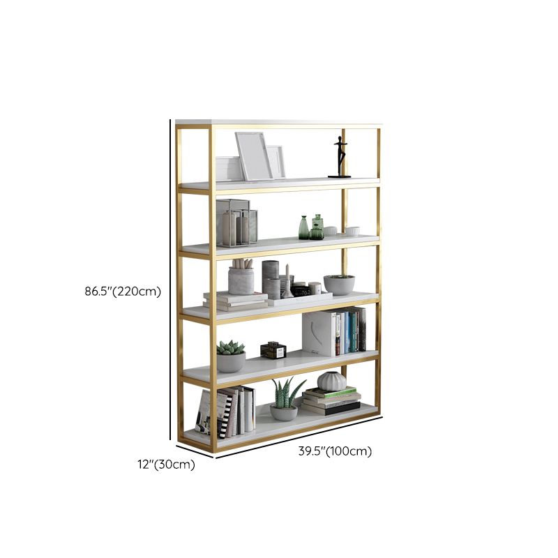 Glam Antique Finish Shelf Bookcase Metal Bookshelf with Rectangular Shelves