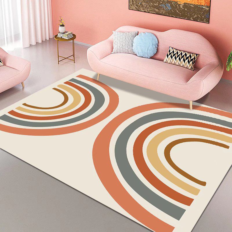 Orange Modern Rug Polyester Striped Indoor Rug Non-Slip Backing Rug for Home Decor