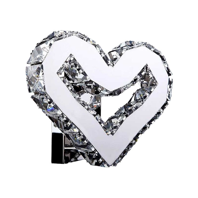 Stainless-Steel LED Loving Heart Sconce Modernism Clear Crystal Wall Mount Lamp in Warm/White Light