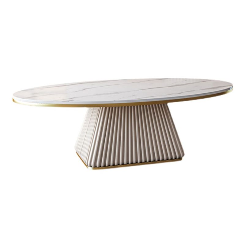 Elliptical Stone Coffee Table Pedestal 1 Single Cocktail Table - 17.72" H