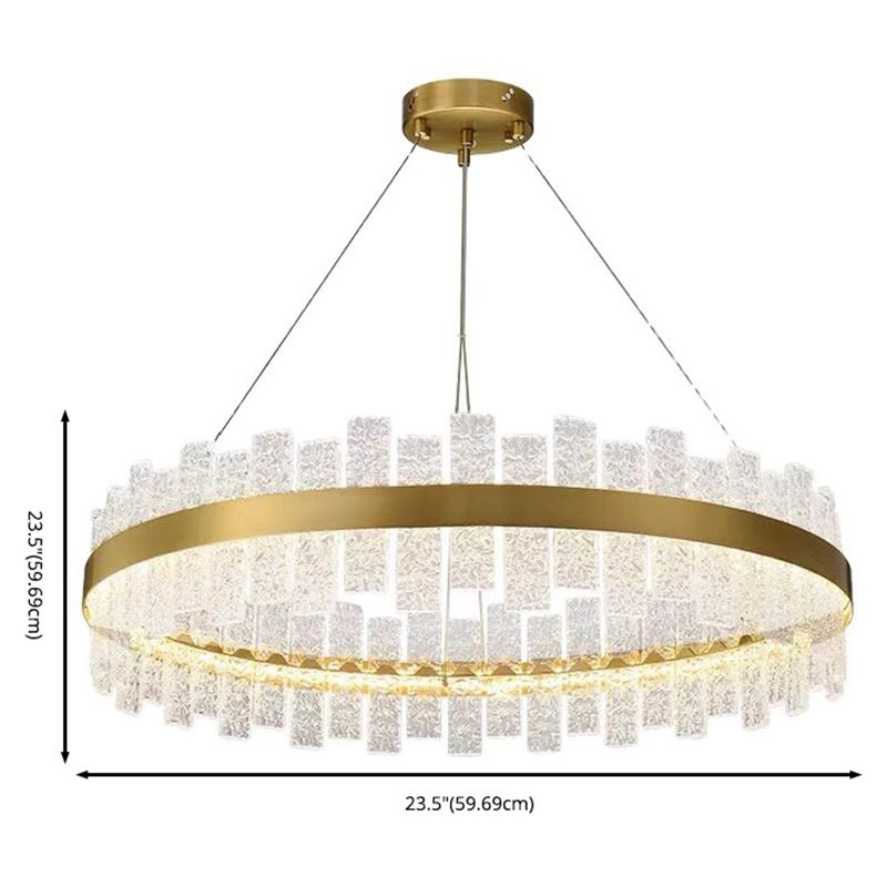 Illuminazione dell'isola rettangolare cristallina increspata luce a led oro minimalista per cena