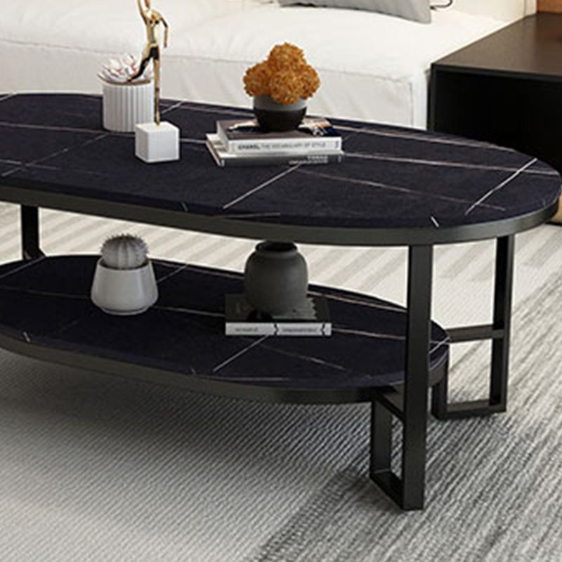 Glam Slate Oval Coffee Table Frame Coffee Table with Storage
