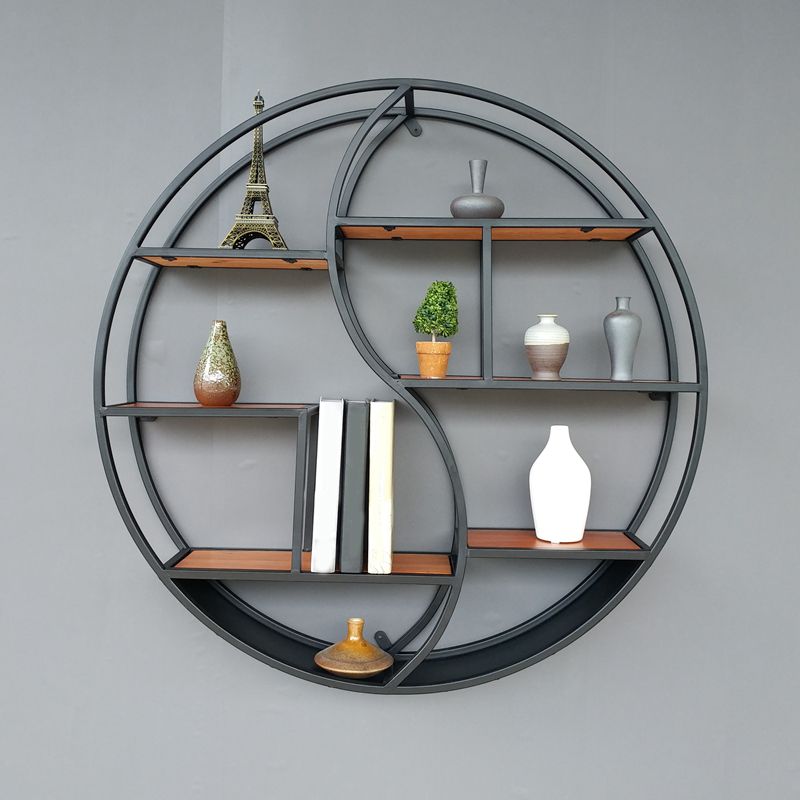 Modern Wall Mounted Bookshelf with Metal Frame Solid Wood Bookcase
