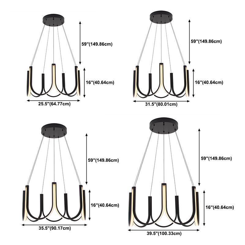 Simple Metal Chandelier Lighting Fixture Black Linear Chandelier Pendant Light for Bedroom