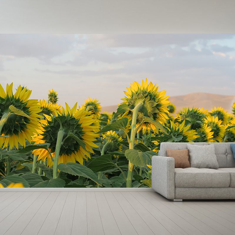 Blooming Sunflower Wall Mural Moisture Resistant Wall Decor for Bedroom