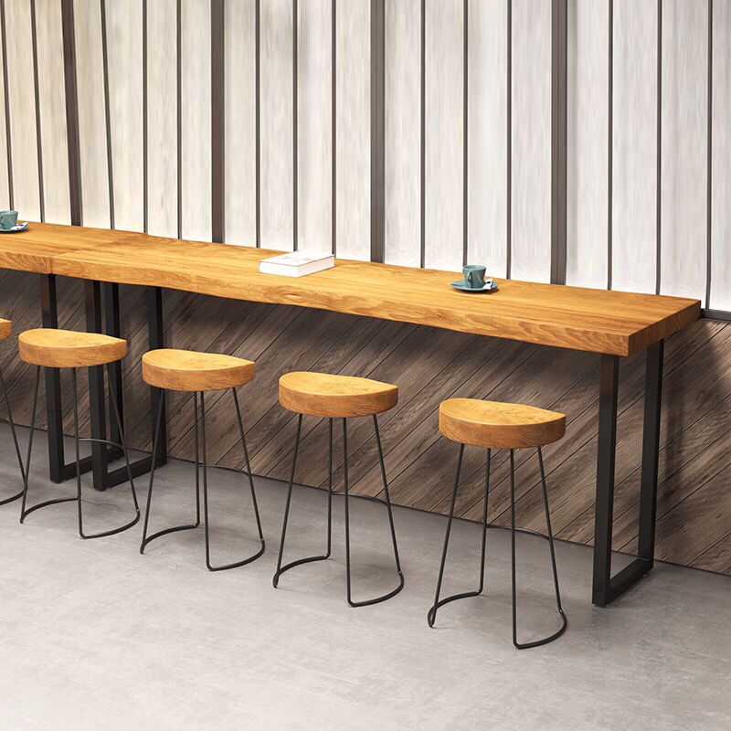 Industrial Rectangle Solid Wood Bar Table Set 1/5 Pieces Counter Table with Stools