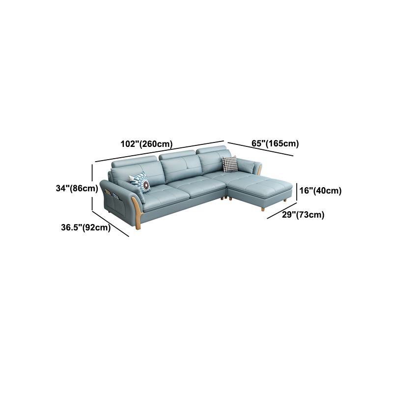 Flared Arm Sectional with Adjustable Headrest and Pocket Storage for Living Room