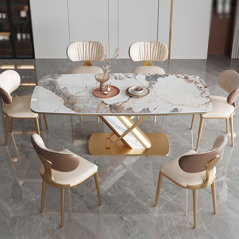 Stone Top Dining Table Traditional Luxury Rectangle Dining Table with Pedestal Base