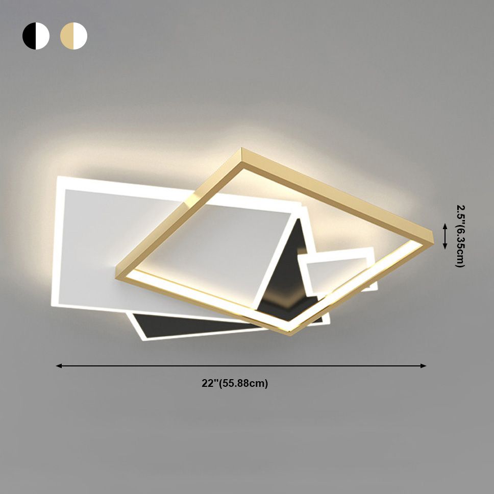 Moderna lampada da soffitto quadrata in ferro laccato a LED con montaggio a incasso e paralume in acrilico