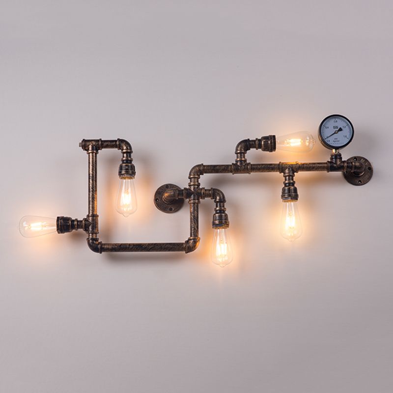 Industrial Retro Water Pipe Wall Mounted Light Fixture Metal Sconce Lights