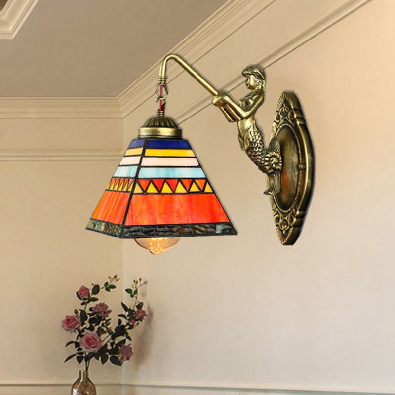 Orange Pyramid Wall Mounted Light Tiffany 1 Head Stained Glass Sconce Light Fixture