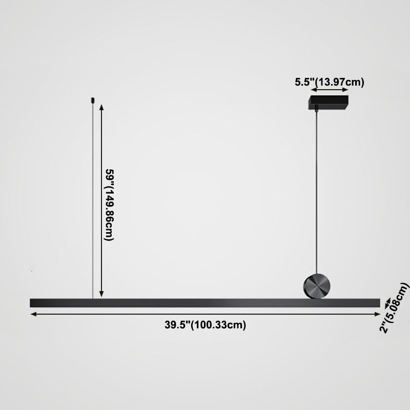 1 Light Linear Island Lights Contemporary Metal Island Pendant Fixture in Black