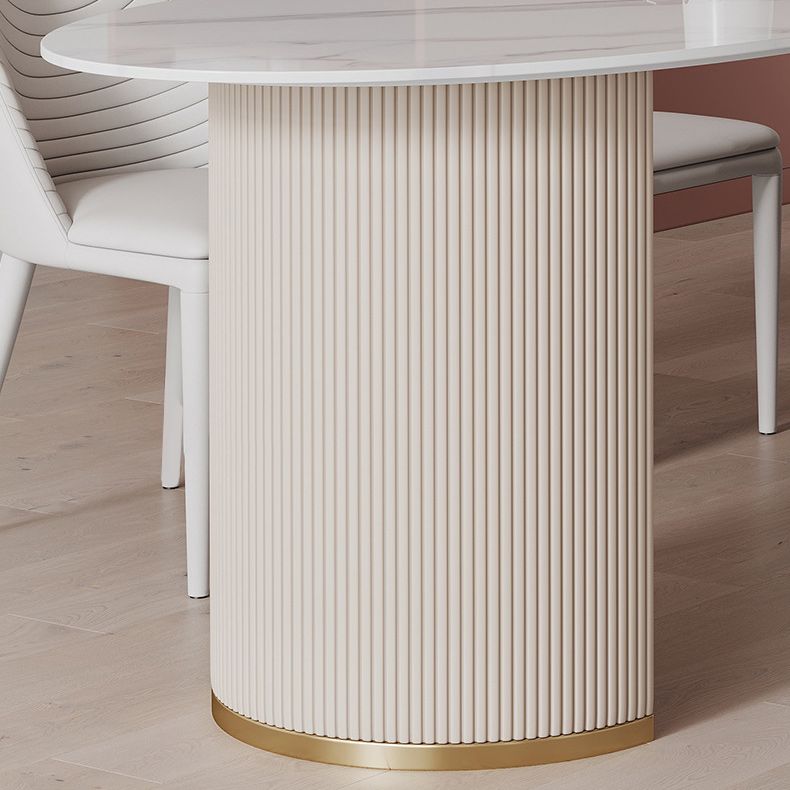 Freeform Sintered Stone Dining Table Luxury White Table with Double Pedestal