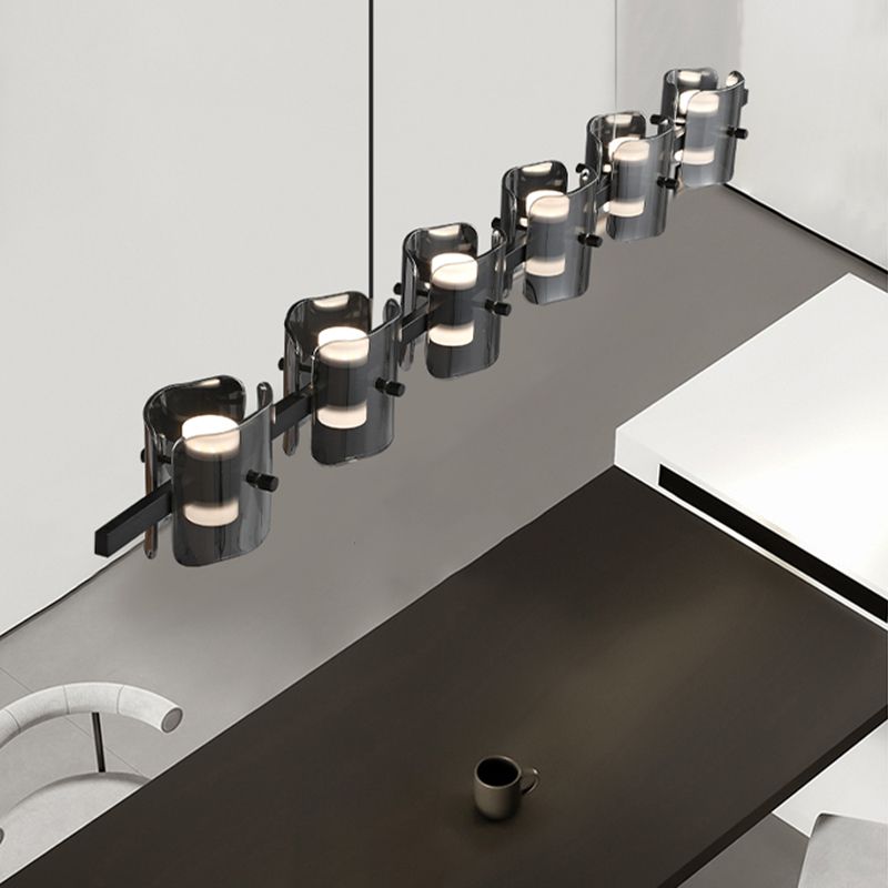 Black Hanging Light Contemporary Island Lighting with Glass Shade for Kitchen