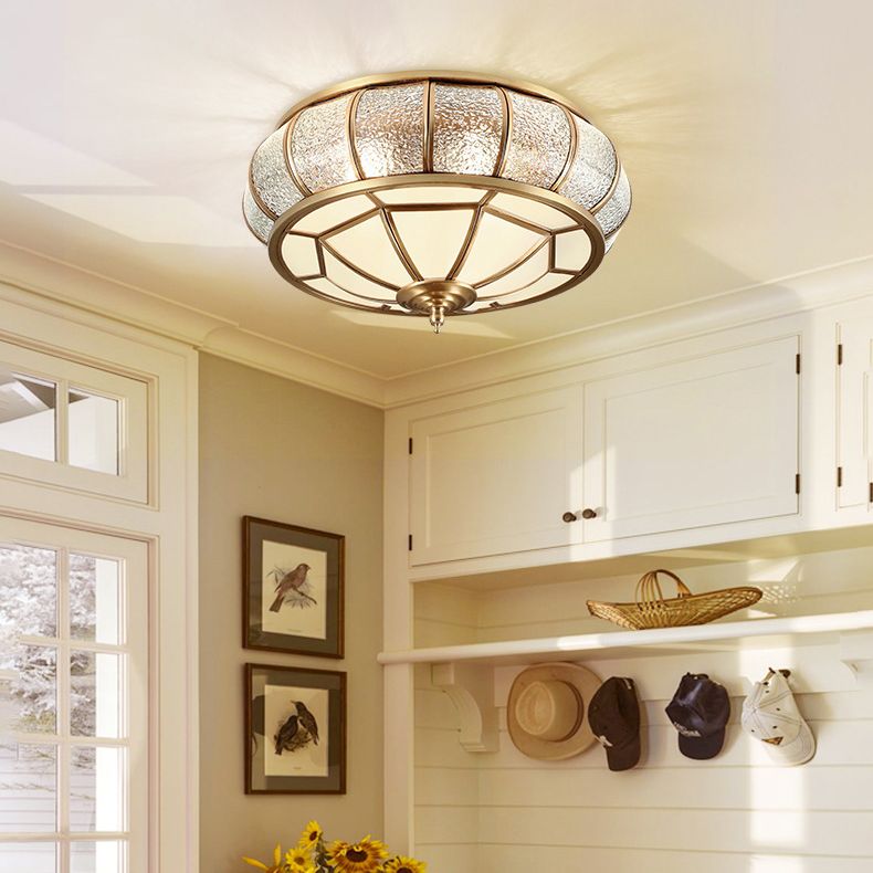 Colonial Vintage cuivre intérieur encastré laiton Bowl suspension avec abat - jour en verre dépoli