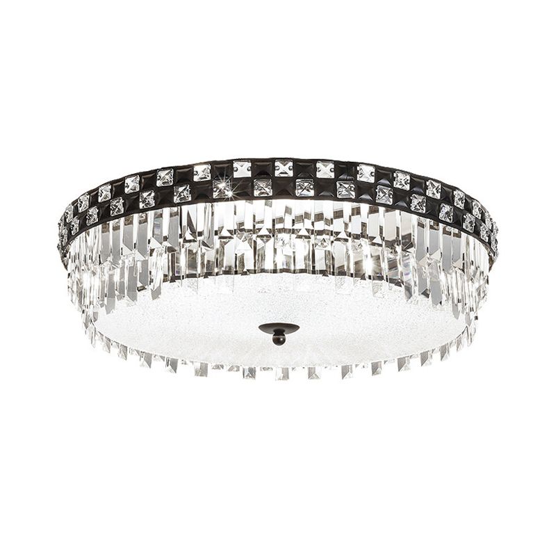 Black Round Ceiling Flush Modernism 5 Bulbs Clear Faceted Crystal Flush Mount Light Fixture
