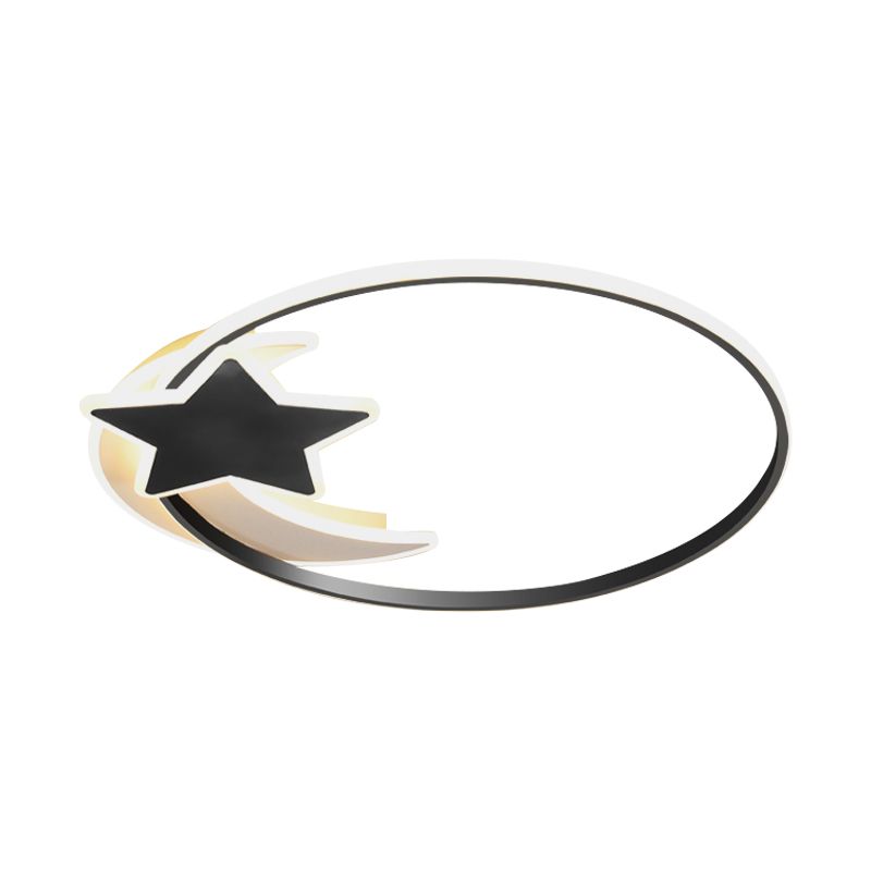 Black LED Star and Moon Ceiling Flush Scandinavian Acrylic Flush Lighting Fixture