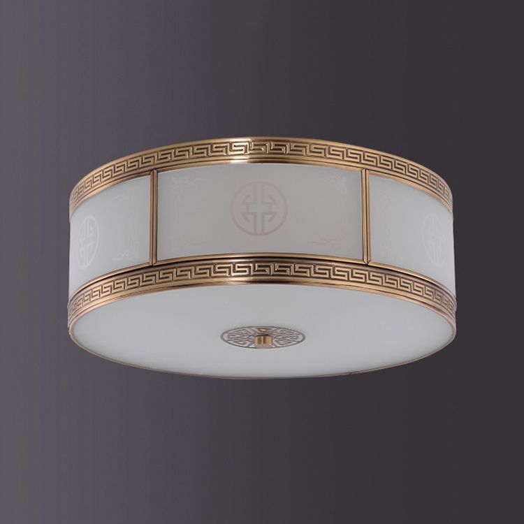 Traditional Copper Flush Ceiling Light Bedroom Flush Mount Lamp with Glass Shade
