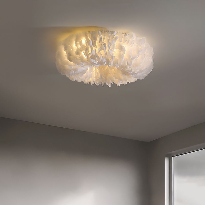 Iluminación empotrada de plumas, lámpara de techo de montaje empotrado para dormitorio, tela moderna, 3/6 cabezales, en blanco/gris/rosa