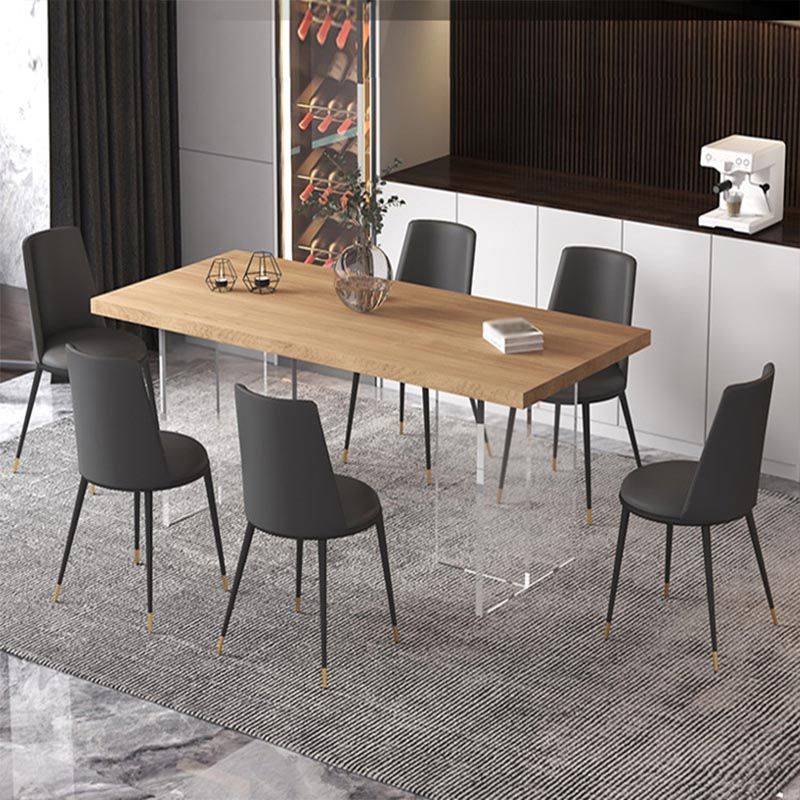 Contemporary Natural Wood Table Home Rectangle Dining Table with Double Pedestal