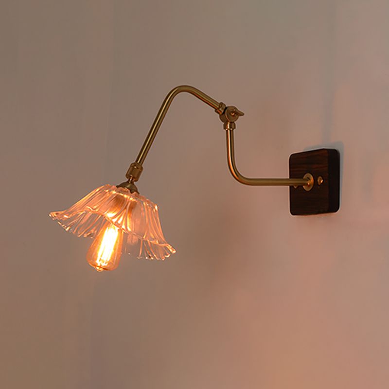 Modern Style Wooden Sconce Light Metallic Shade 1-Light Wall Lamp for Hotel