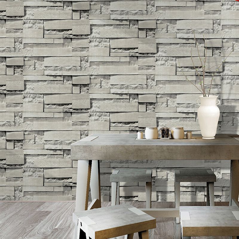 Farmhouse Whitewash Brick Wallpaper Grey House Interior Adhesive Wall Art, 19.5' x 17.5"