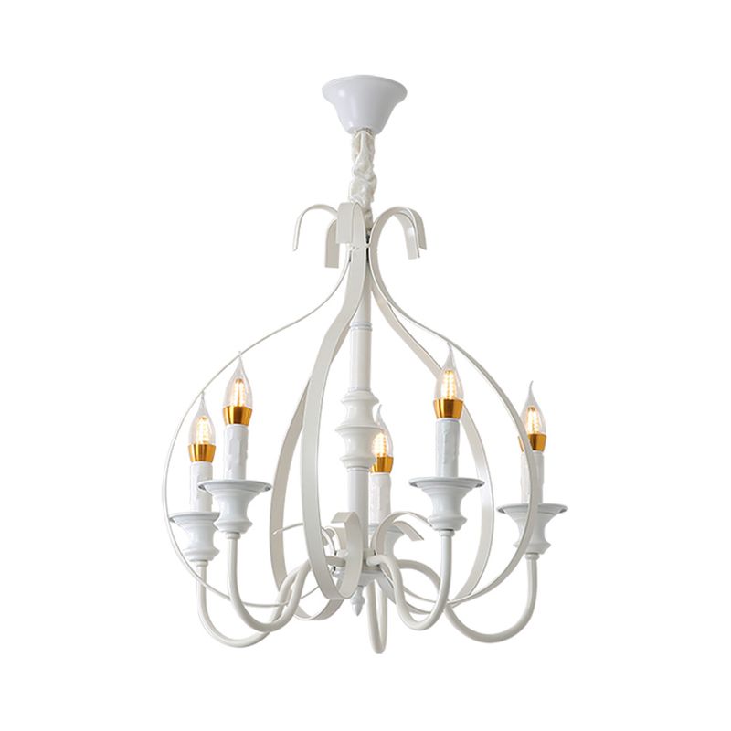 Metal Branch Chandelier Modernism 5 Heads White Pendant Lighting Fixture for Dining Room