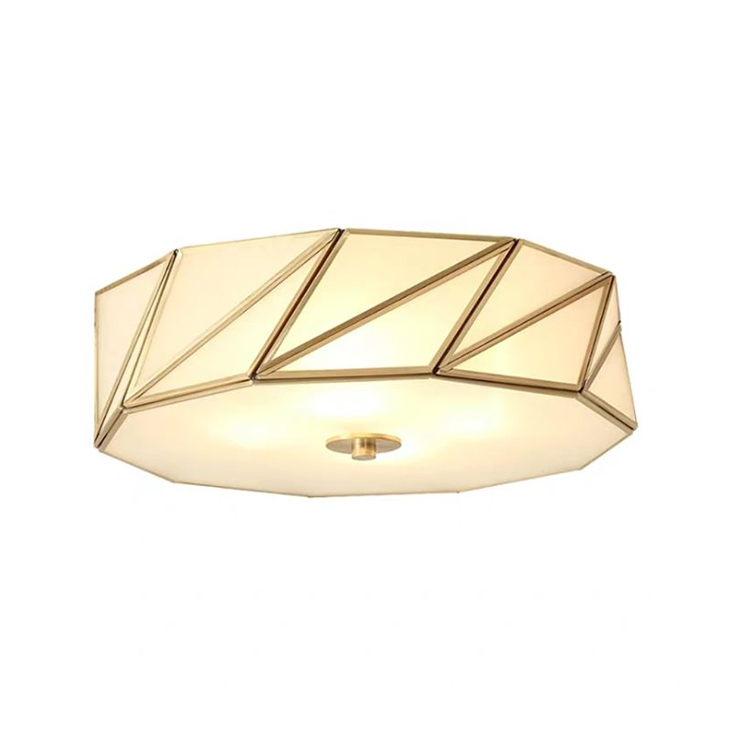 Lampe encastrée en verre opale tambour classique 3/4/6 lumières luminaire de plafond de chambre à coucher en laiton