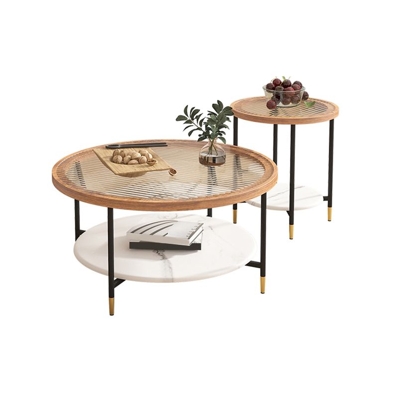 Round Coffee Table Glass Nesting Coffee Table Set with Shelf