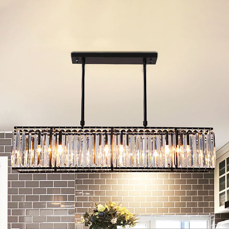 Nordic Rectangle Pendant Chandelier Crystal 3 Heads Hanging Ceiling Light in Bronze