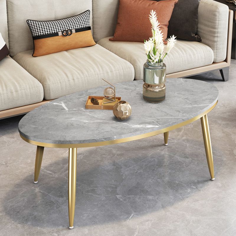 Glam Oval Coffee Table Slate Top 4 Legs Coffee Table for Living Room