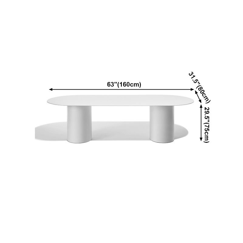 Modern Solid Wood Table for Restaurant Oval Dining Table in White with Double Pedestal
