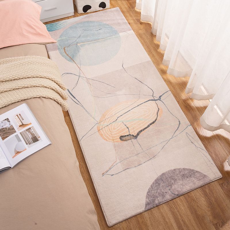 Beige Simple Rug Polyester Graphic Rug Stain Resistant Rug Washable Rug for Living
