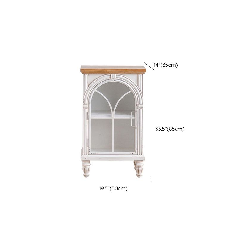 Industrial Metal Cabinet in White Distressed Chest with Glass Paned