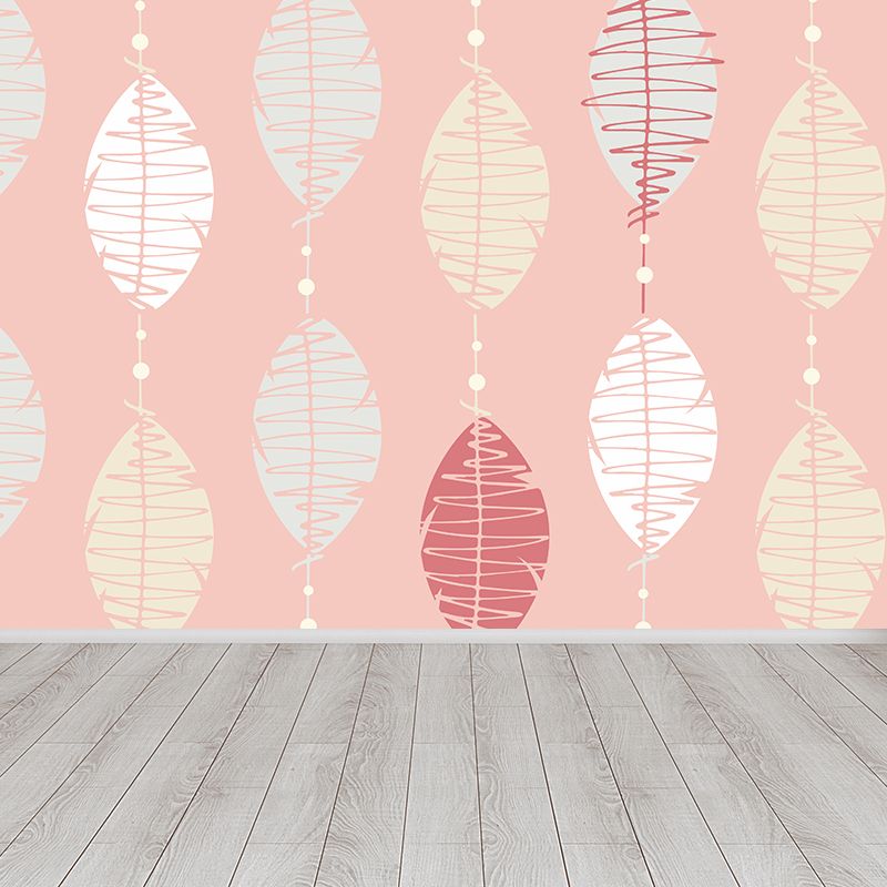 Modern Feather String Mural Decal Light Color Waterproofing Wall Covering for Living Room