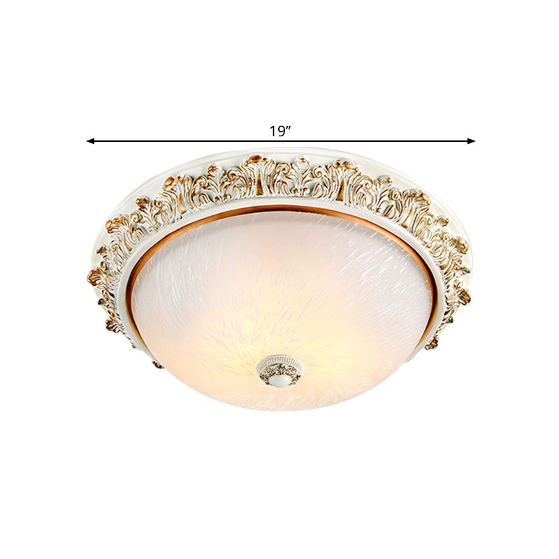 Plafonnier en forme de dôme de style rustique, 11 / 15 / 19 po, éclairage encastré à 2/3 têtes en verre opalin, blanc/laiton