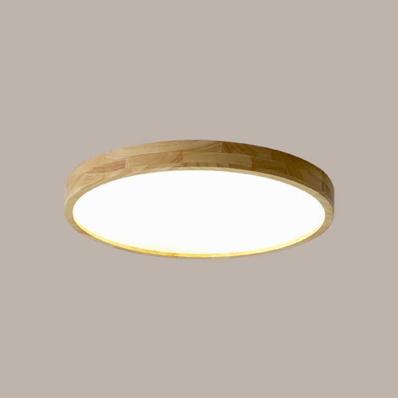 Plafonnier LED circulaire couleur rondin, plafonnier en bois de Style concis moderne avec abat-jour en acrylique