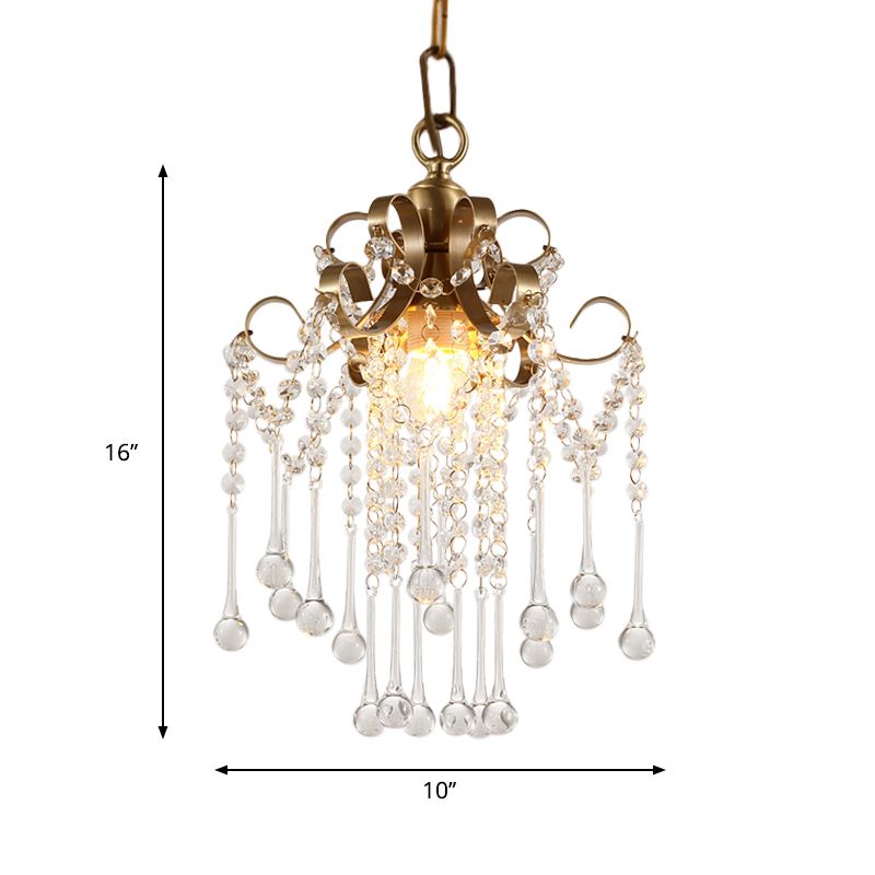 Iluminación colgante curva de oro cuentas de cristal modernas 1 lámpara de suspensión de techo