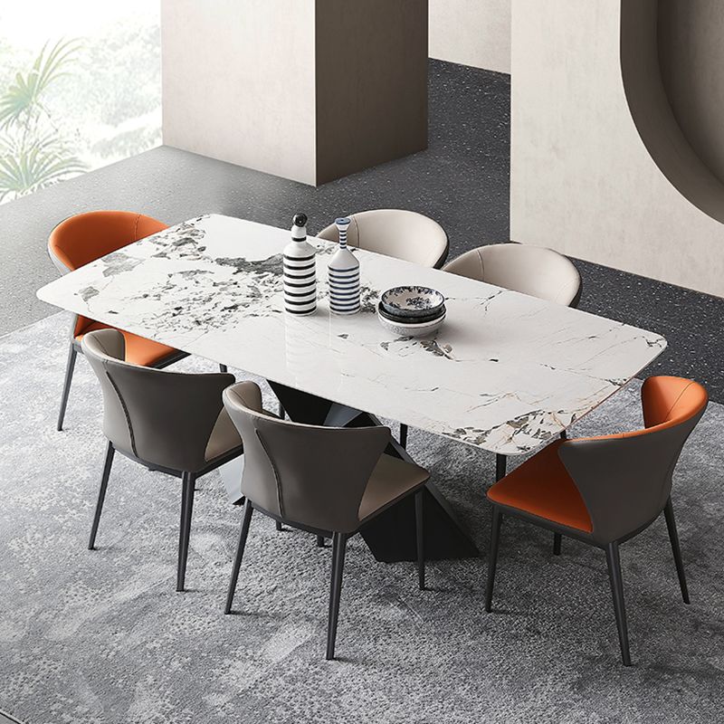 Industrial Sintered Stone Dining Table Single Pedestal Base Rectangle Table for Home
