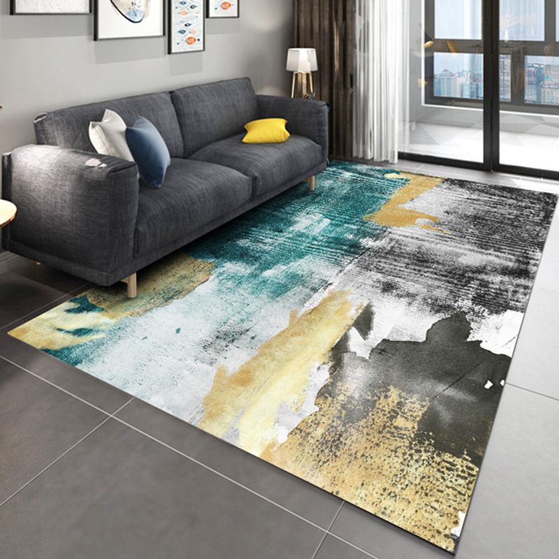 Grey Geometric Pattern Area Rug Modern Polyester Area Carpet Non-Slip Backing Rug for Living Room