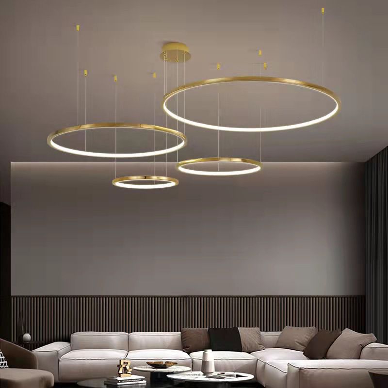 Cercle d'éclairage de lustre doré en acier inoxydable lampe à lustre simple