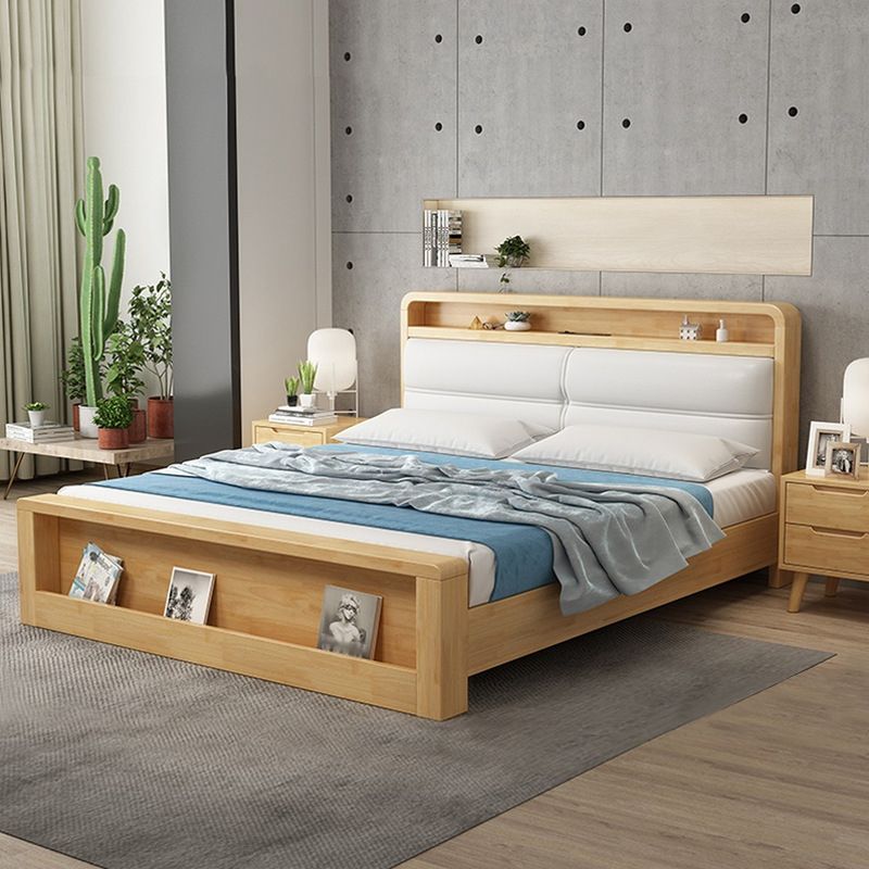 Solid Wood Platform Bed Storage Platform Bed Frame Natural and Walnut